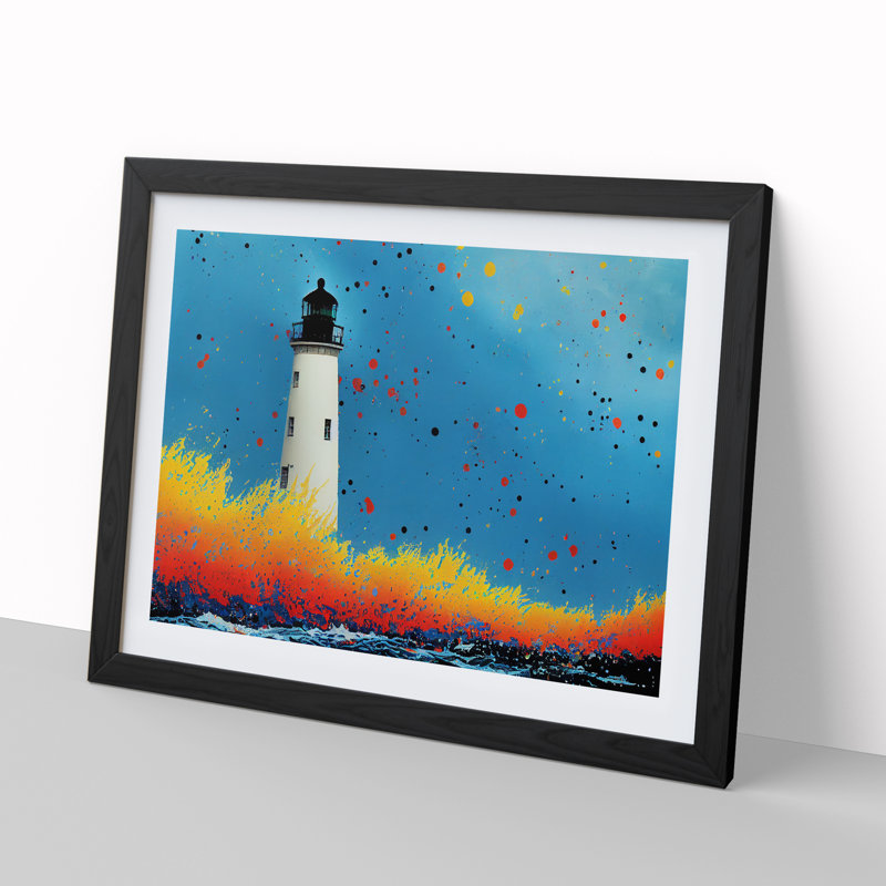 Lighthouse Splash Vol.3 - Single Picture Frame Painting, Black, 46cm H x 64cm W x 2cm D