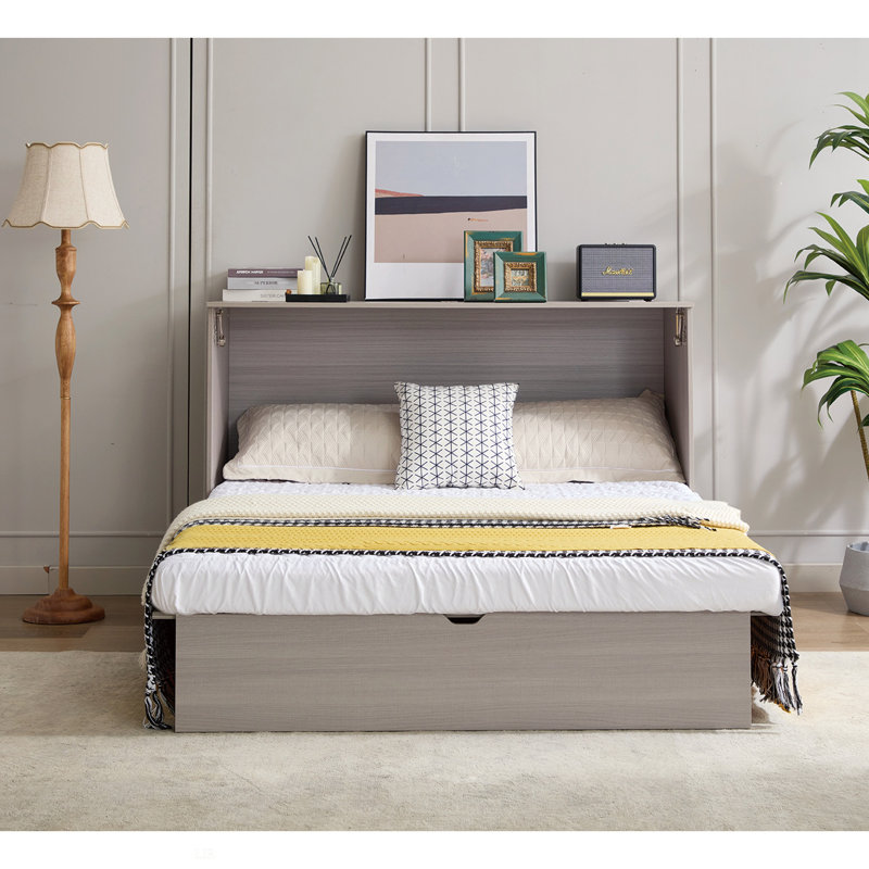 [NOUVEAUTÉ] [VIDÉO FOURNIE] Lit armoire avec rangement, grand lit, matelas en mousse pliable et tiroirs surdimensionnés, lit escamotable, ensemble de prises et ports USB, lit escamotable pliant peu encombrant, cadre de lit