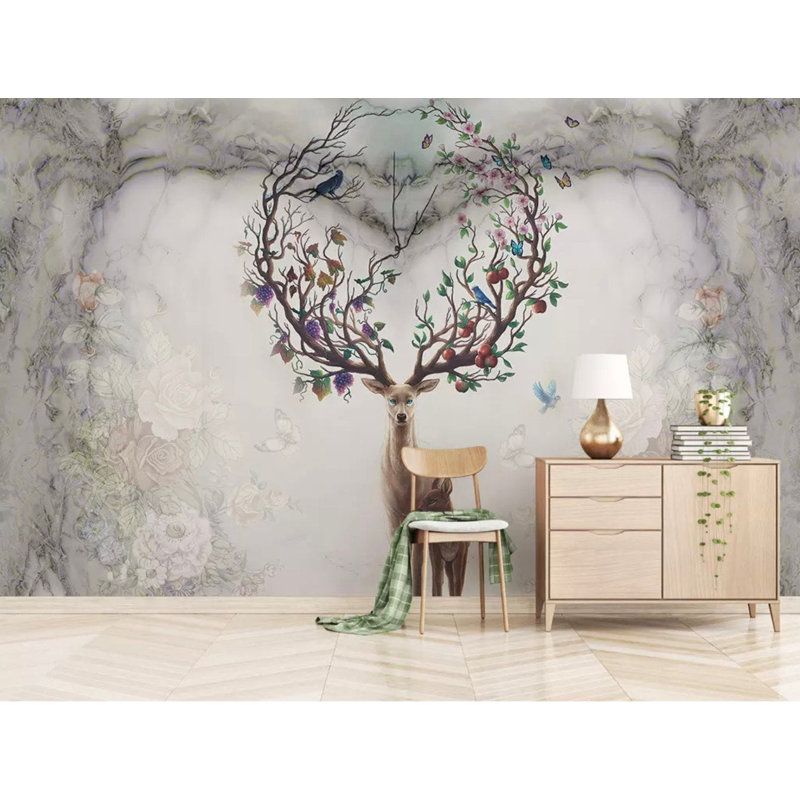 Papier peint amovible moderne Horned Deer, L 48,96 po x l 75 po