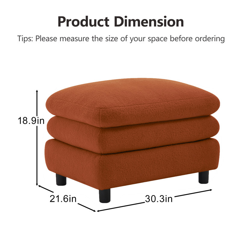 Teddy Fabric Ottoman For Living Room, Orange