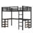 Twin XL Metal Loft Bed with Desk and Shelves, Loft Bed Frame with Ladder & Guardrails for Bedroom