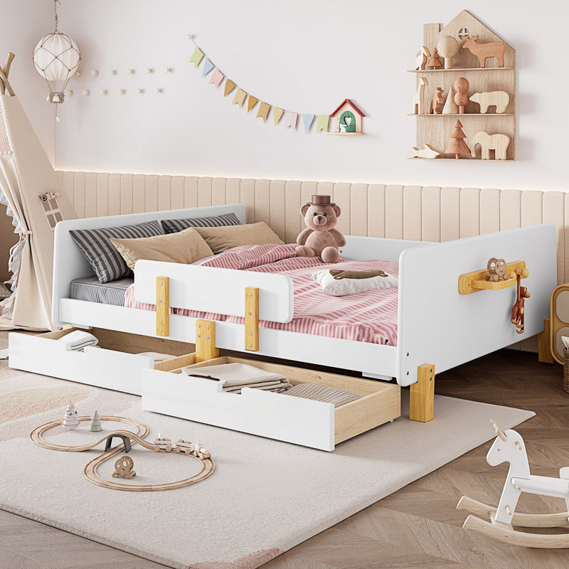 Lit plateforme double avec tiroirs de rangement, Light White, Double 