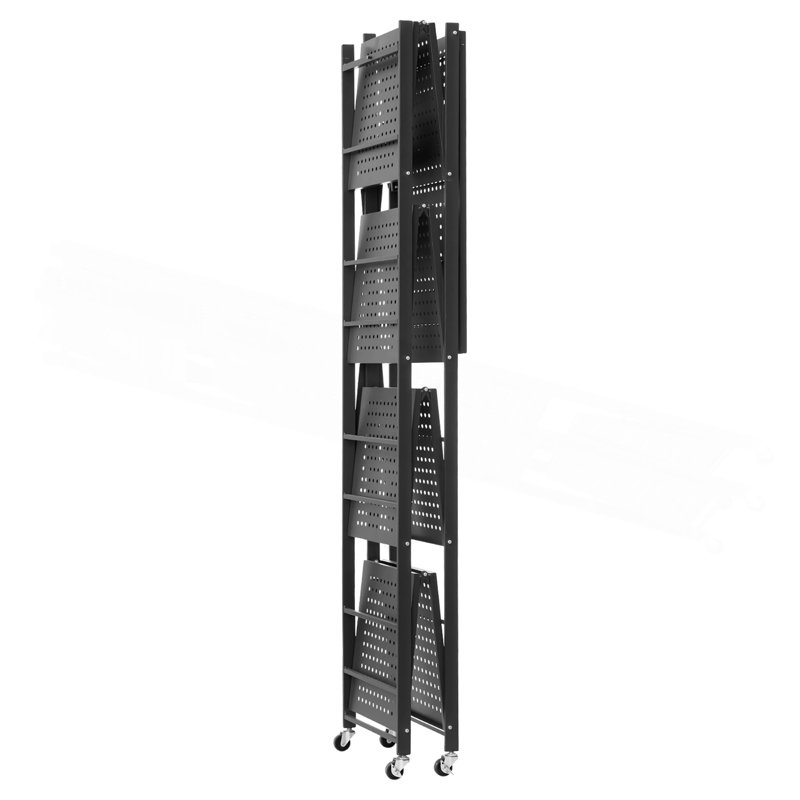 Folding Storage Shelf with Wheels 5-Tier Metal Shelving Unit Black