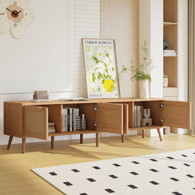 Scarlett 70'' Modern TV Stand With Rattan Doors For Tvs Up To 80" with Storage Space & Cable Holes, Entertainment Center for Living Room