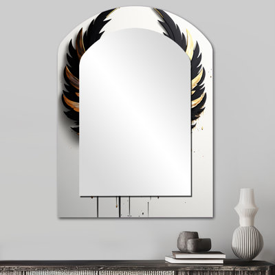 Black Silver And Gold Angel Wings III - Wings Angel Asymmetrical Wall Mirror, White Arch Decorative Mirror, Printed Metal Art