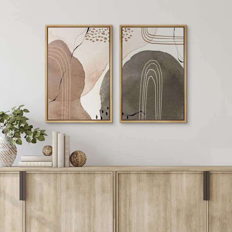 Abstrait, harmonie, tons terreux et lignes élégantes, art moderne, décoration murale, nature nordique, 2 pièces, Naturel