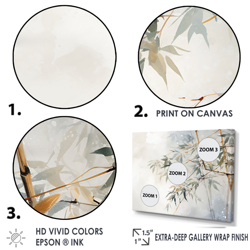 Gold Framed Minimalist Bamboo Serenity Canvas Print, 12" x 20"