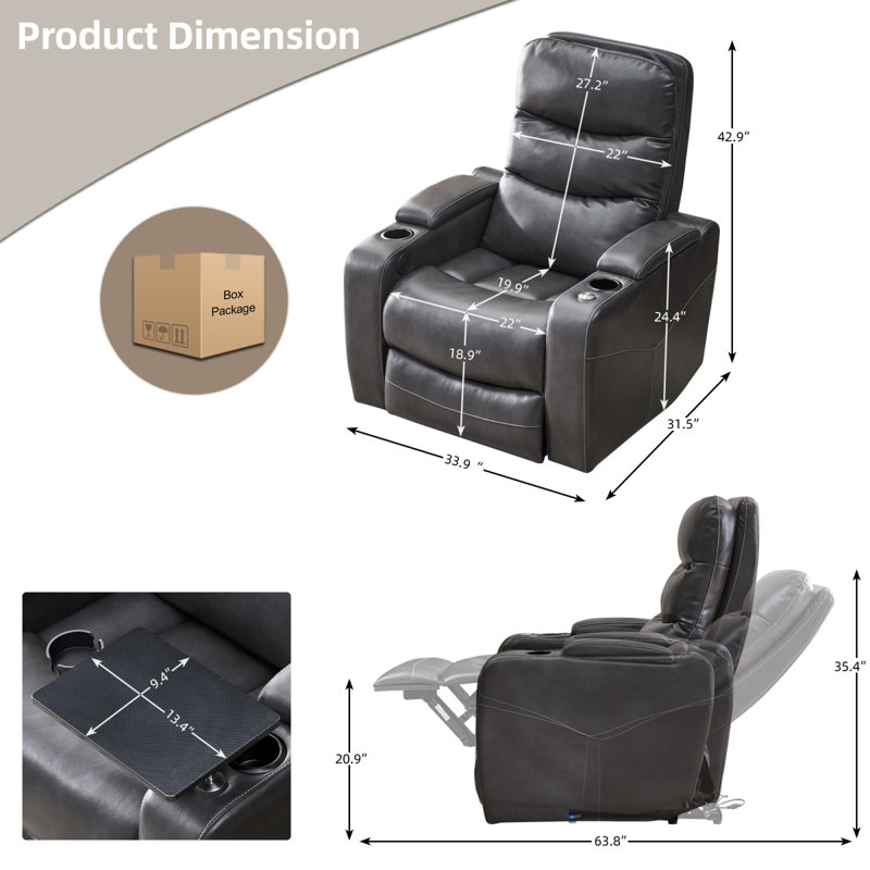 Luxueux fauteuil inclinable électrique gris avec éclairage DEL et ports USB