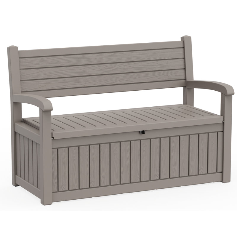 75 Gallon Durable Lockable Resin Outdoor Bench Storage And Organization Deck Box, Gray, 75 Gallons