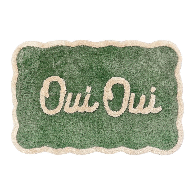 Oui Oui Slogan Scalloped Bath Mat, Green