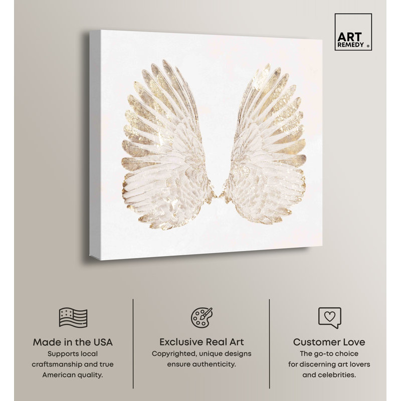 Elegant White and Gold Angel Wings Canvas Wall Art, 12" x 12"