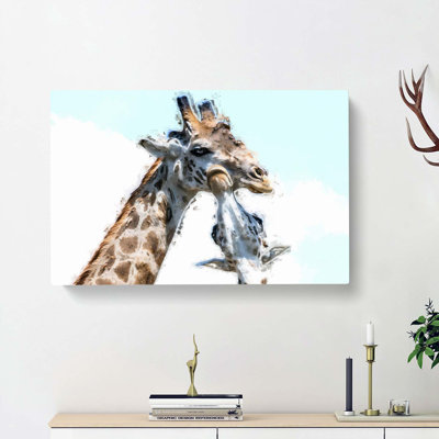 Giraffe With Calf In Abstract - Wrapped Canvas Painting