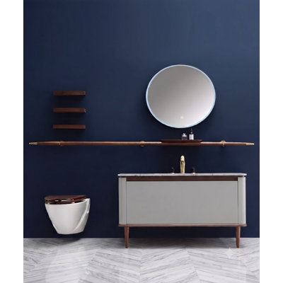 Intérieur en bois de noyer massif lustré gris Turin et marbre Blanco Carrera 