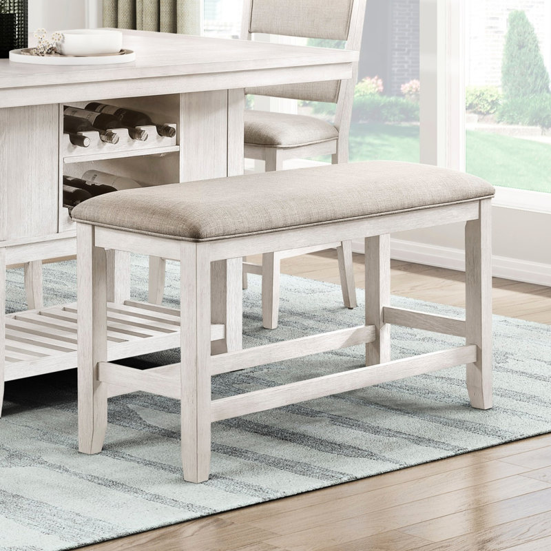 Banc de comptoir Titre moderne avec revêtement texturé gris et finition blanc antique, taille 48 po x 16,5 po, capacité de poids de 300 lb