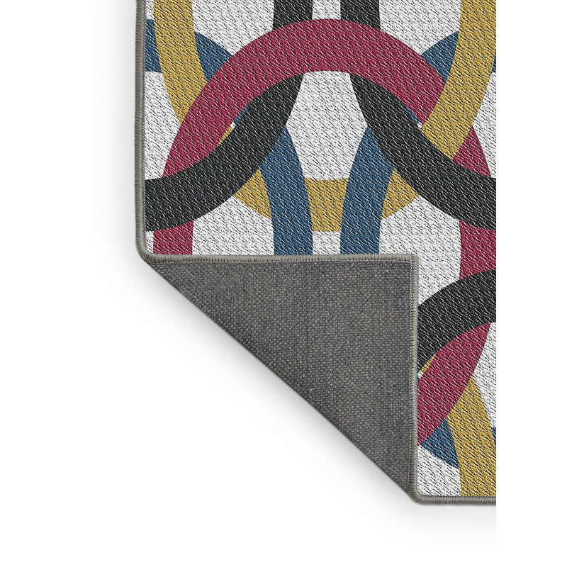 Rose géométrique/jaune/Tapis décoratif bleu, Rectangle 7 pi x 10 pi