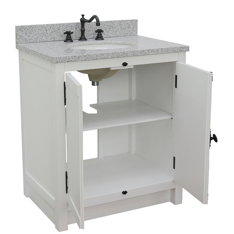 Zielke 31'' Single Bathroom Vanity with Top, Glacier Ash, Gray Granite