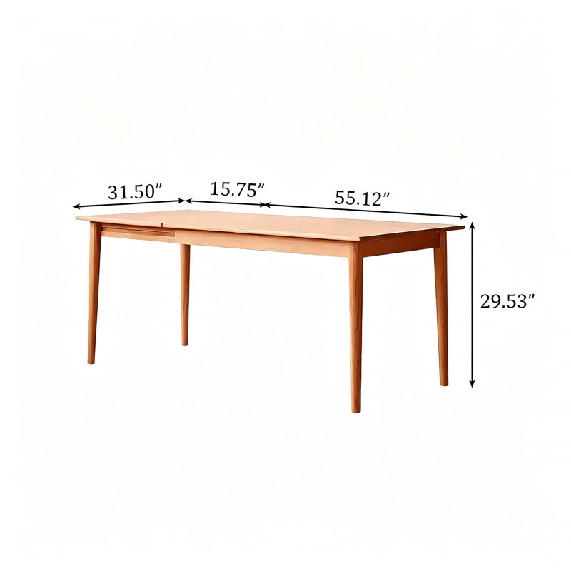 Rectangular Solid Oak Extendable Dining Table, 29.53" H x 55.12" W x 31.5" D