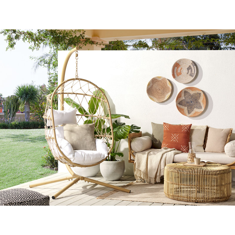 Leasburg Egg Chair with Stand, Beige, White
