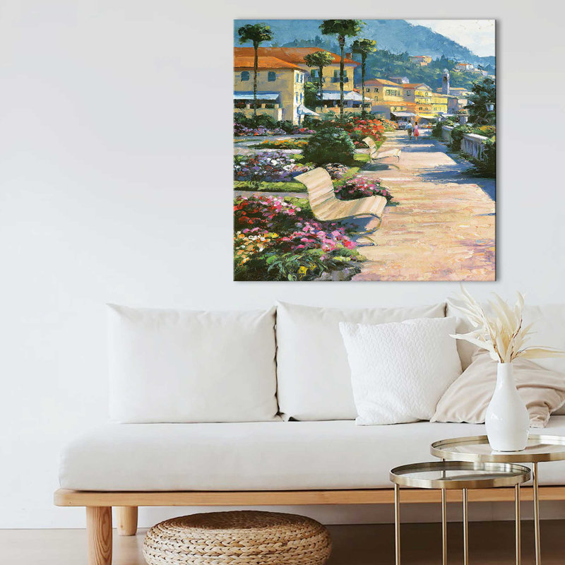 «Bellagio Promenade I» par Howard Behrens - Peinture, Toile tendue, H 18 po x l 18 po x P 1 po