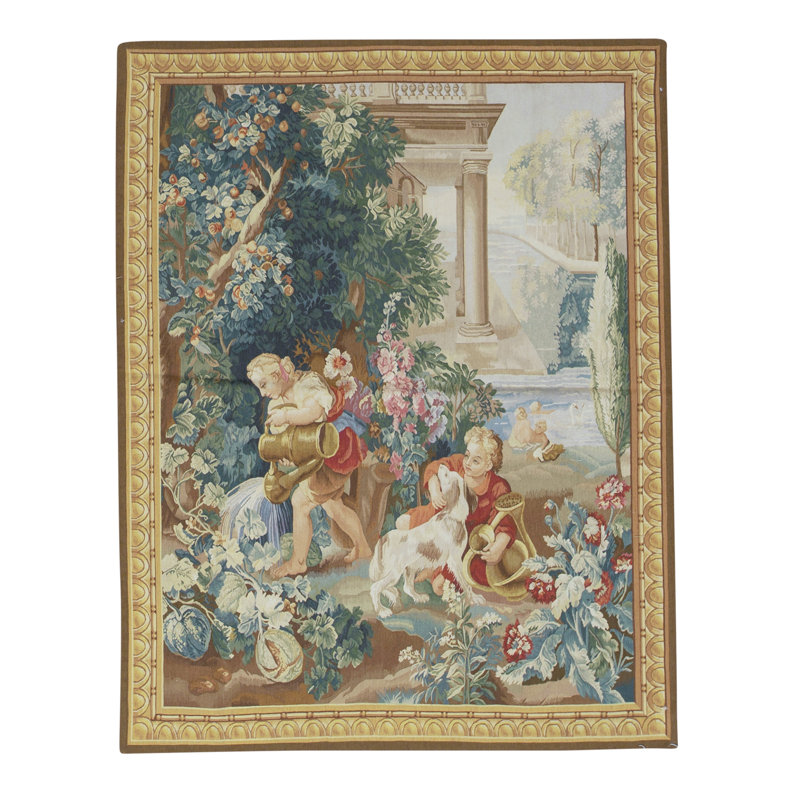 Hand-Knotted High-Quality Brown Area Rug, Ivory/Green/Red