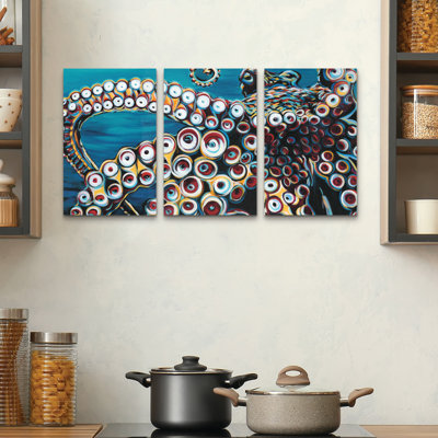 3 Panel Wall Art Set - Carolee Vitaletti 'Wild Octopus I' Canvas Wall Art for Living Room, Bedroom, or Office Decor by 