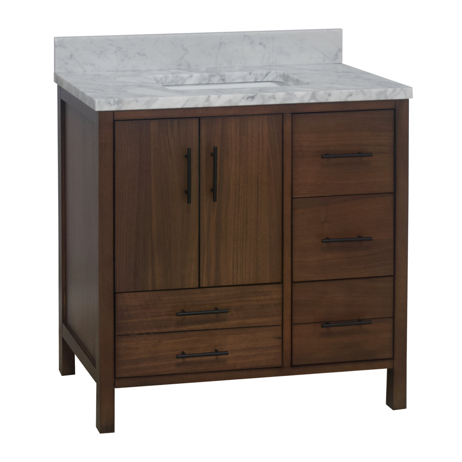 Kiara 36'' Single Bathroom Vanity, Carrara Marble, Walnut