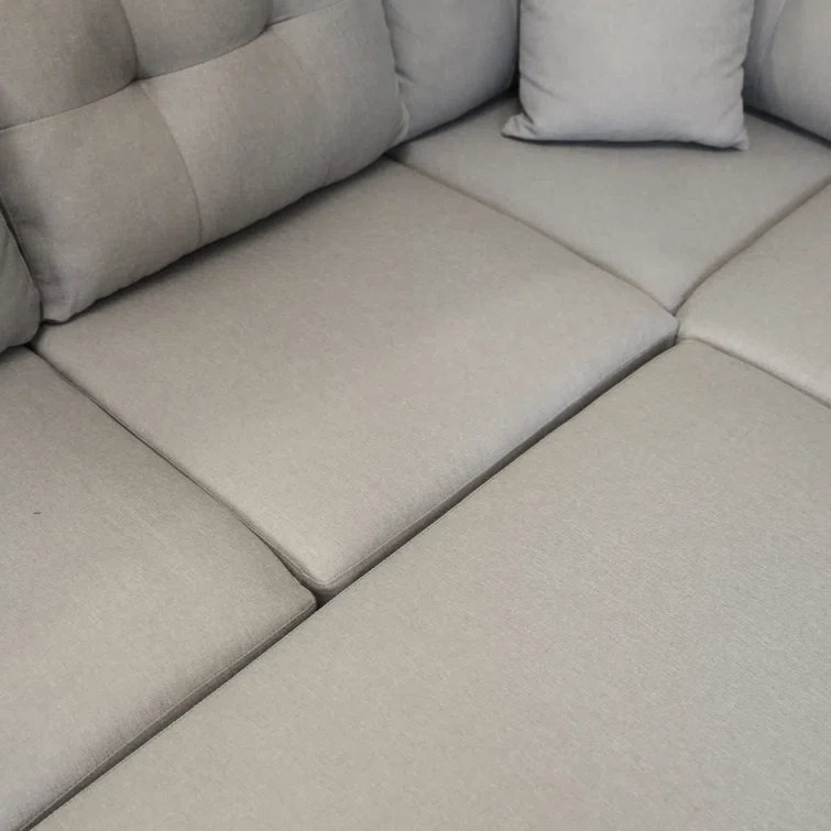 Canapé modulaire rembourré 7 pièces Yvonne, Mélange de lin gris clair