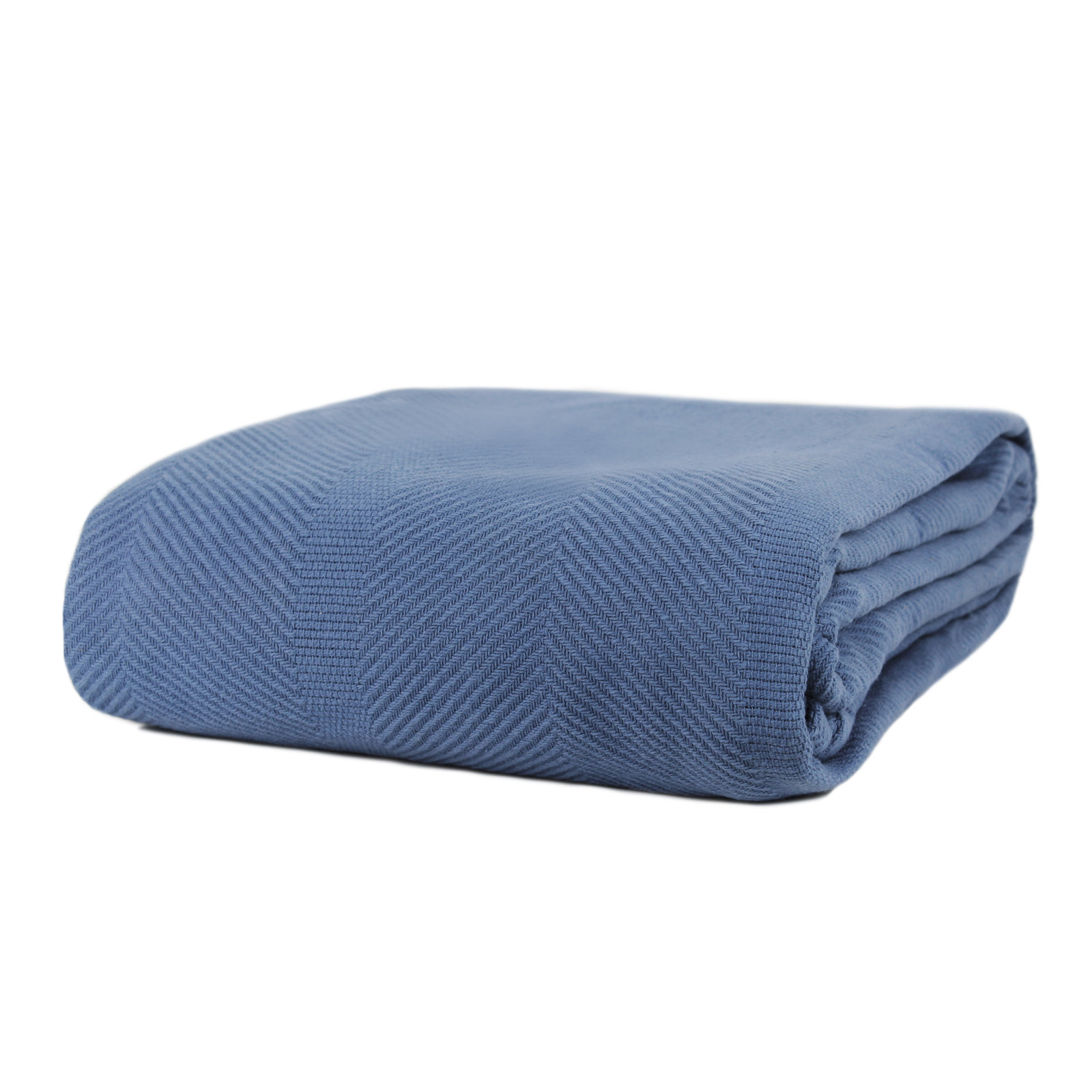 Beret Cotton Hand Woven Throw Blanket, Full/Queen, Navy Blue