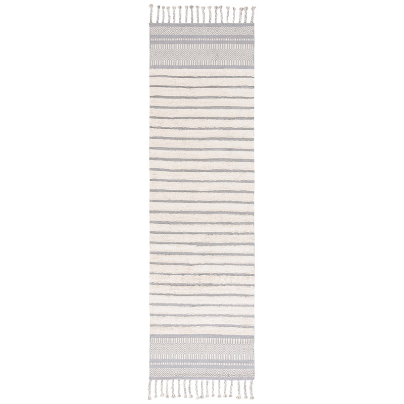 Latay Hand Woven Cotton Pile Striped Rug, Runner 2'3" x 8'