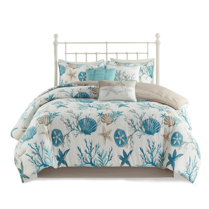 Ensemble d'édredon en satin de coton 7 pièces Aqua Cal King, California King Comforter + 6 Additional Pieces
