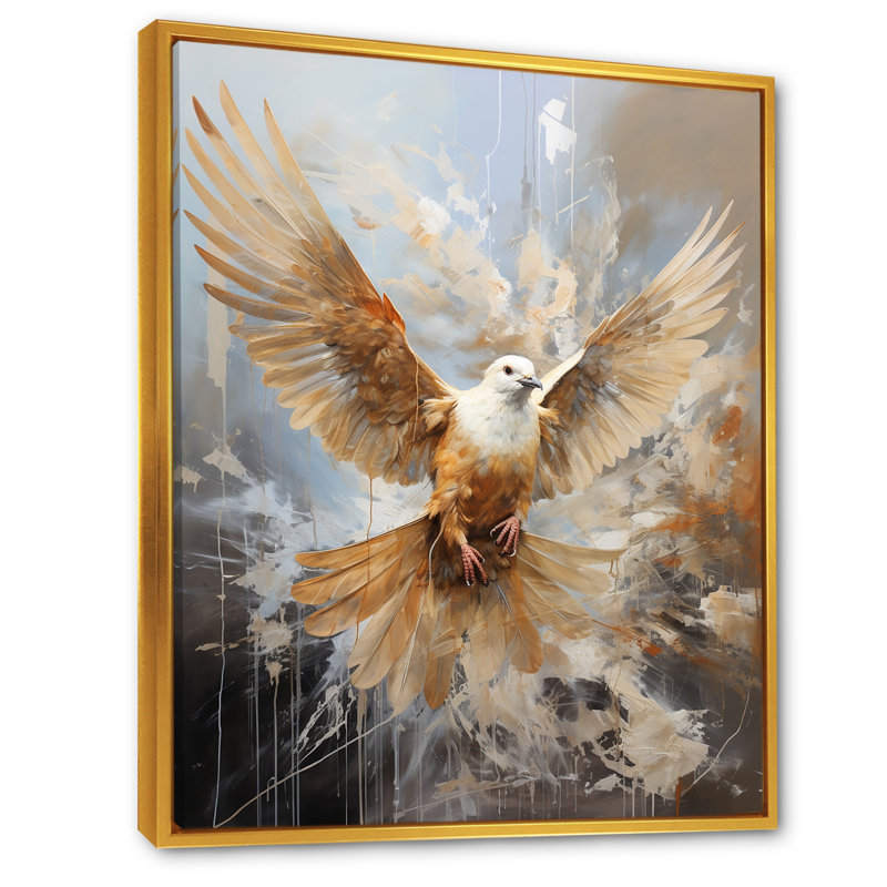 «Lovely White Dove II», art mural colombe, Cadre flottant doré, H 40 po x l 30 po x P 1,5 po