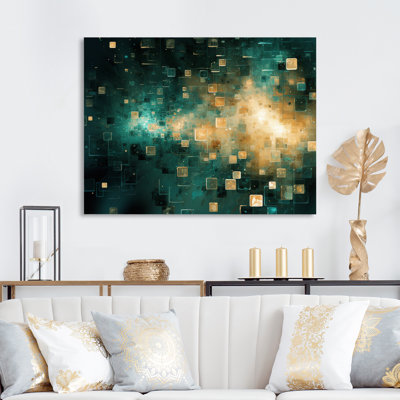 Sudden Serenity, abstrait bleu sarcelle et or - peinture abstraite sur toile