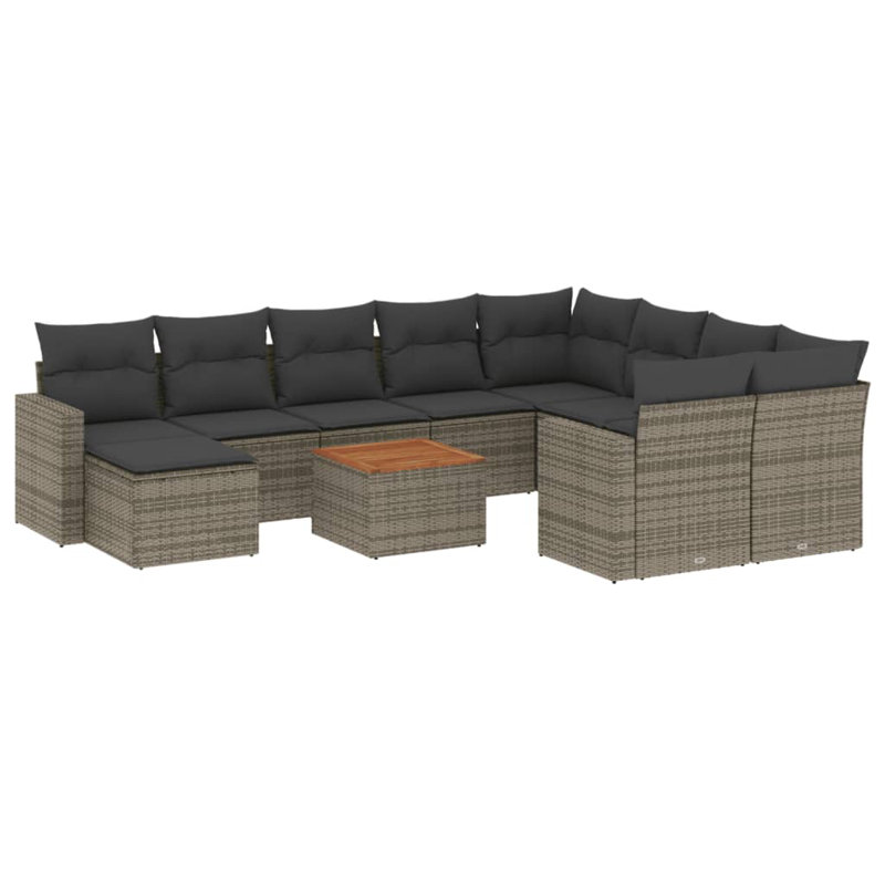  Ensemble de canapé de jardin modulaire en rotin PE gris, Gris foncé, Gris