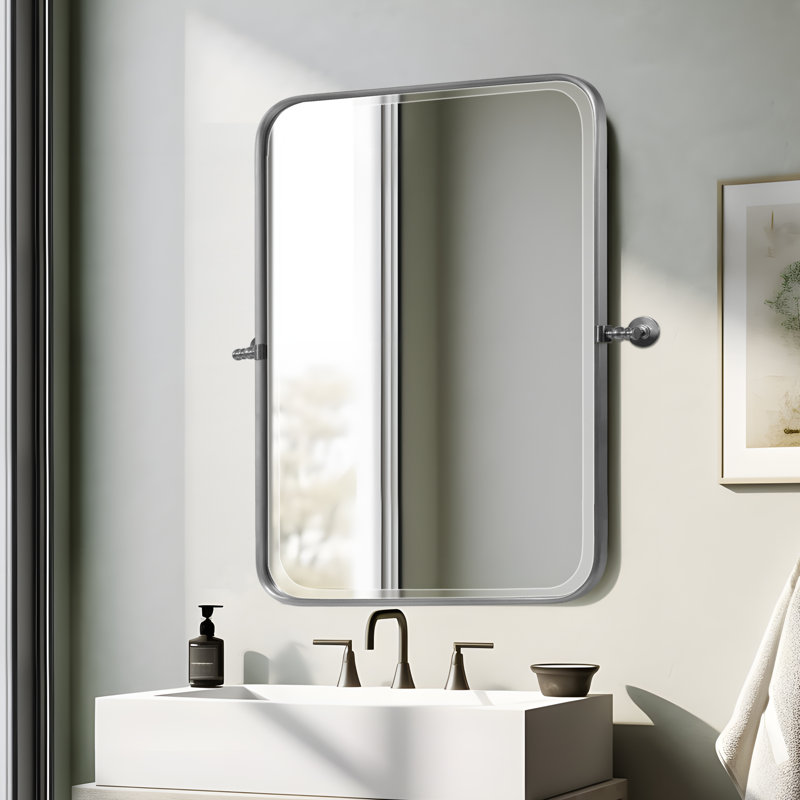 Orth Metal Rectangle Wall Mirror, 36" x 24", Silver/White