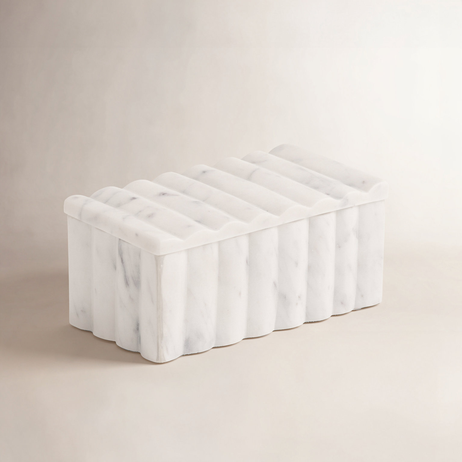 Textured Marble Storage Box, White