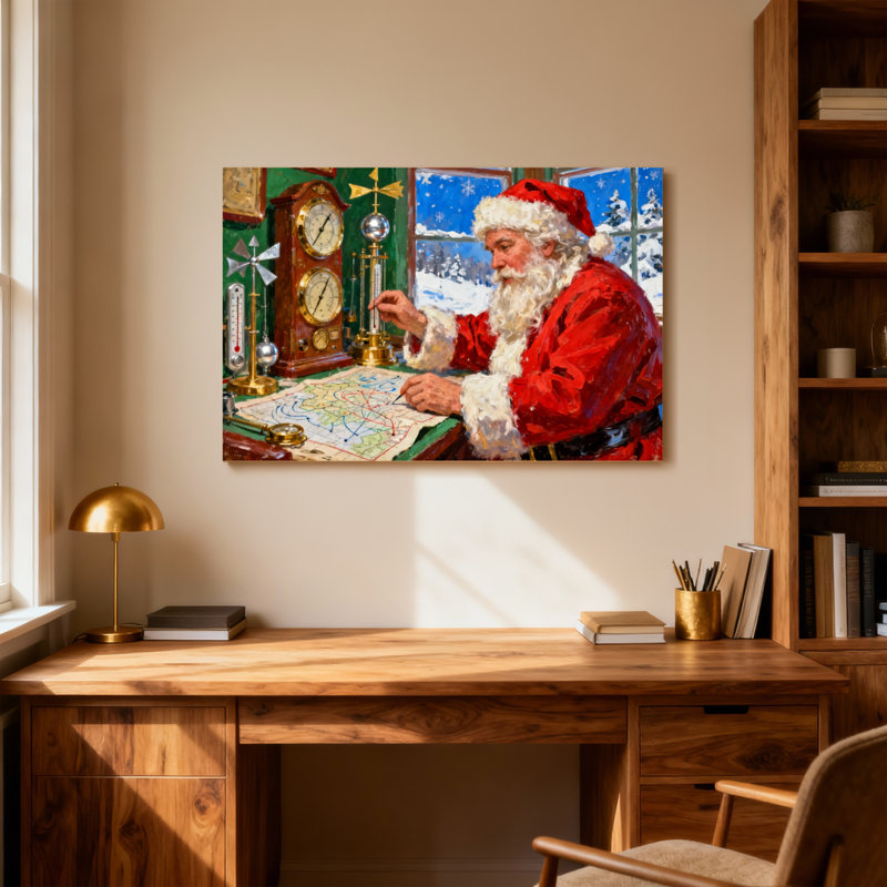 Christmas Santa Claus Planning Christmas Journey, 16" H x 24" W