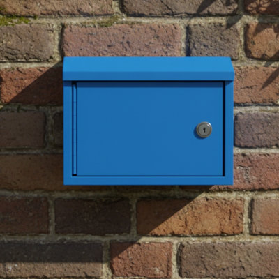 Blue Metal Locking Drop Box With Input Slot, Dual Use As Suggestion & Cash Box