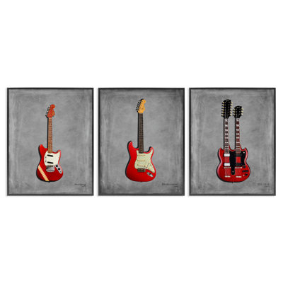 Ensemble de giclées encadrées 3 pièces de la collection Red Guitars, conception par Mark Rogan