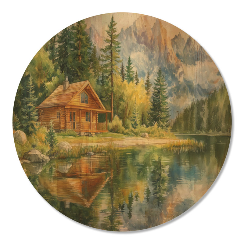 Bacus I - paysage rond, art mural en bois, 36" Round, Rond