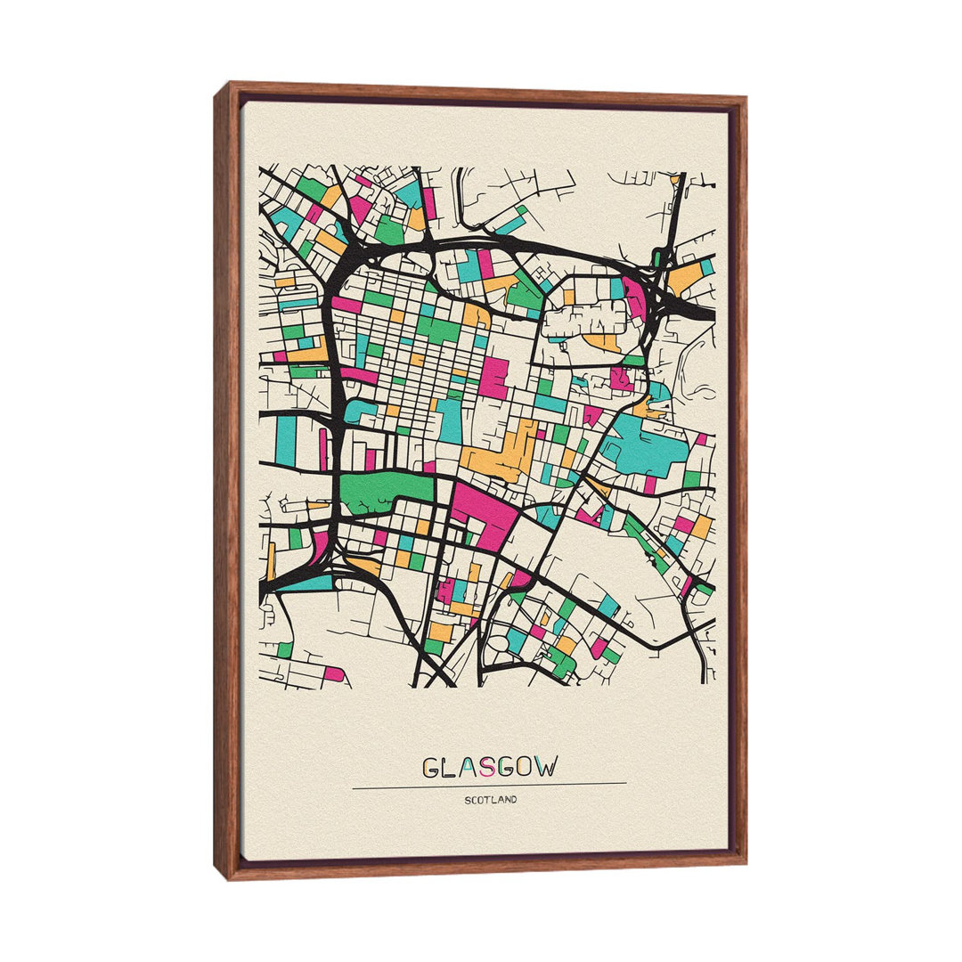 Gerahmtes Leinwandbild Glasgow, Scotland Map von Ayse Deniz Akerman