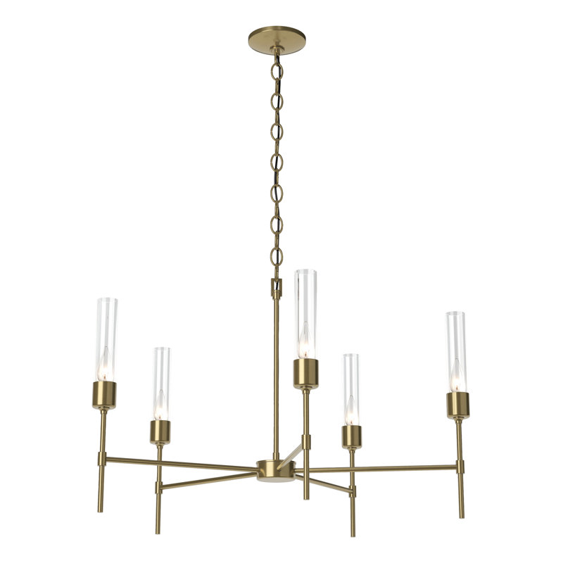 Vela 5 - Light Sputnik Sphere Chandelier, Modern Brass, Clear Glass