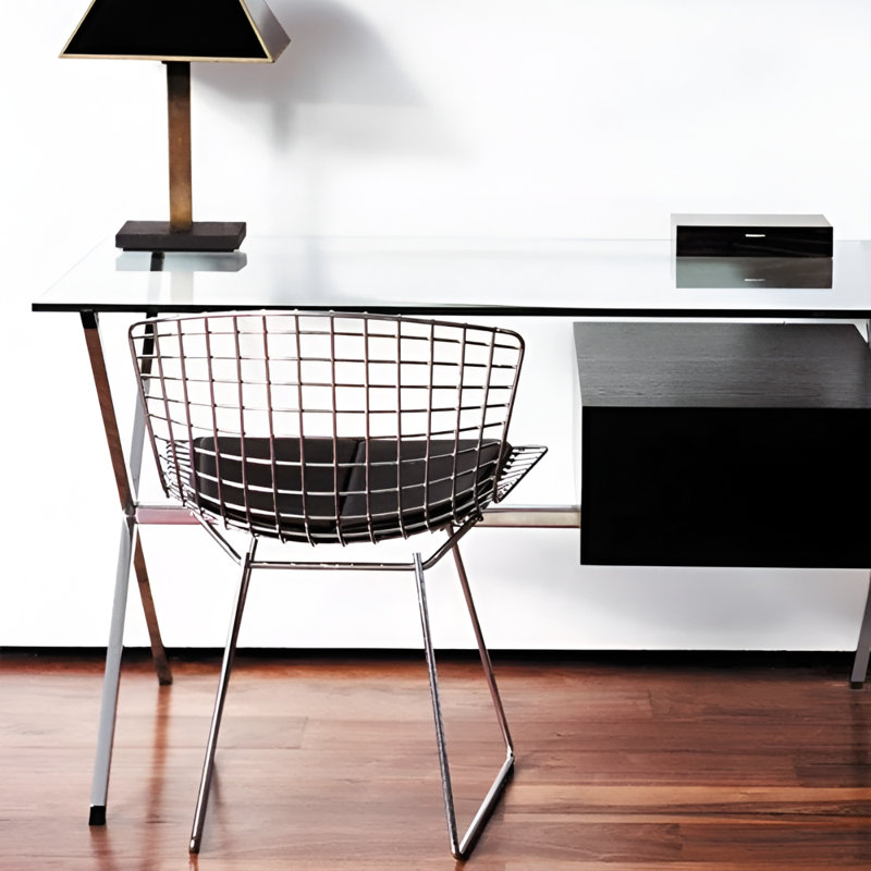 Chaise en fil de fer, Chrome chrome, Noir