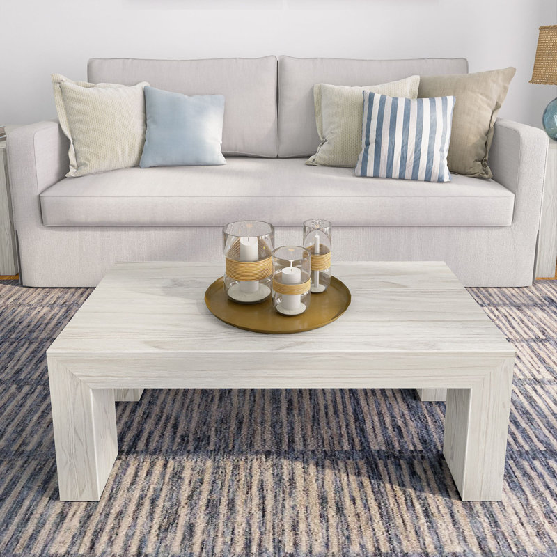 Candon Solid Wood Single Coffee Table, 15" H x 40.25" L x 20.25" W, White Sand Wirebrush