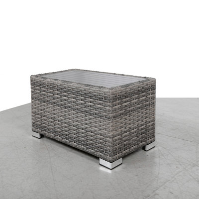 Mixed Grey Slatted Side Table With Aluminum Top – Fully Assembled