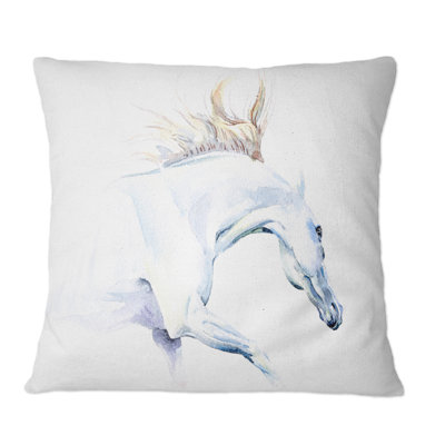 Coussin White Horse In Watercolor - Traditional