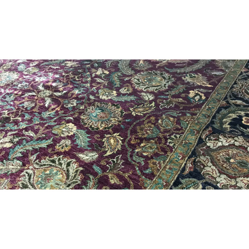 Suruchi Wool Oriental Area Rug in Purple/Black, Rectangle 4'2" x 6'5"