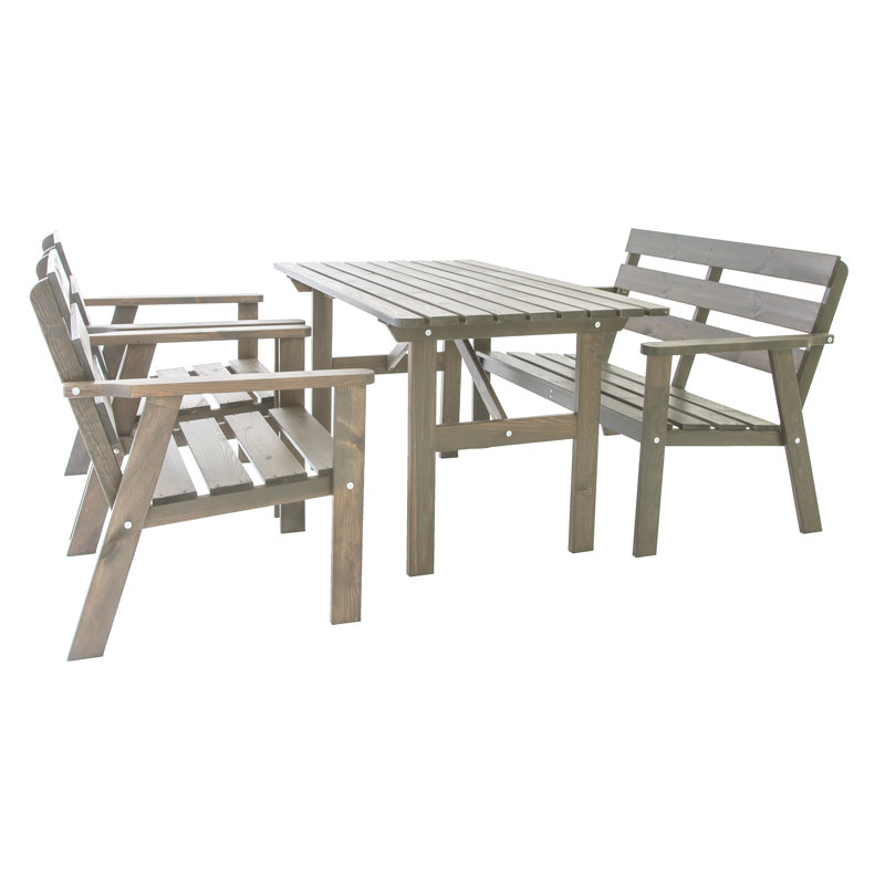 Erwon 4 - Person Solid Wood Patio Dining Set Rectangular Table, Ash Grey
