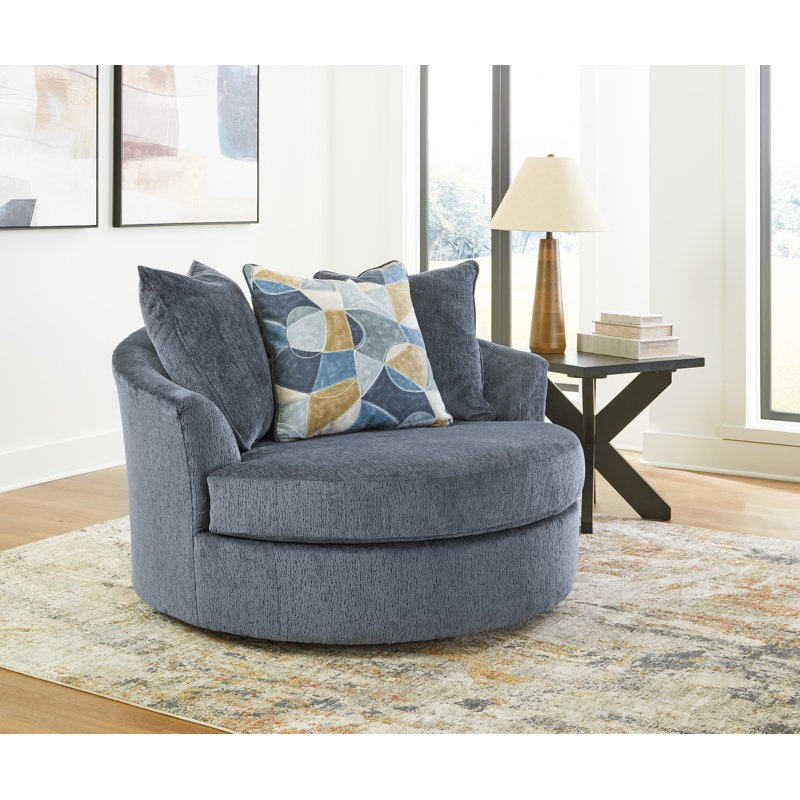 Gwenith Upholstered Swivel Accent Chair, Navy Polyester