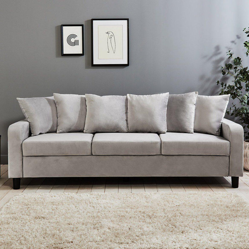 Mitzi 3 Seater Linen Sofa, Velvet, Grey, 3