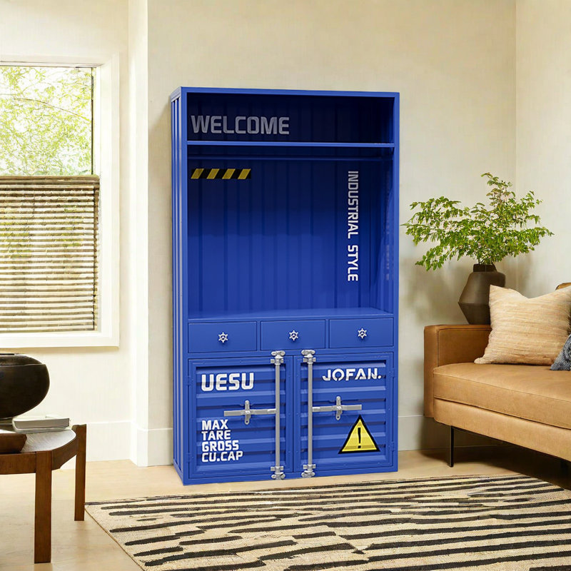 Buffet de rangement bleu en fer de style industriel 47,24 po